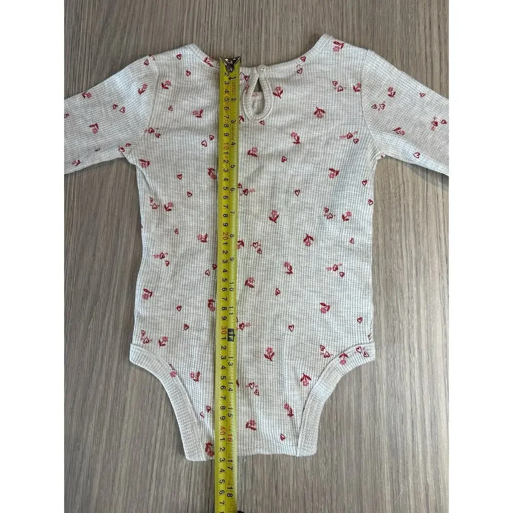 Carter’s Baby Girl Waffle Knit Bodysuit 18M Floral Hearts NWT Long Sleeve